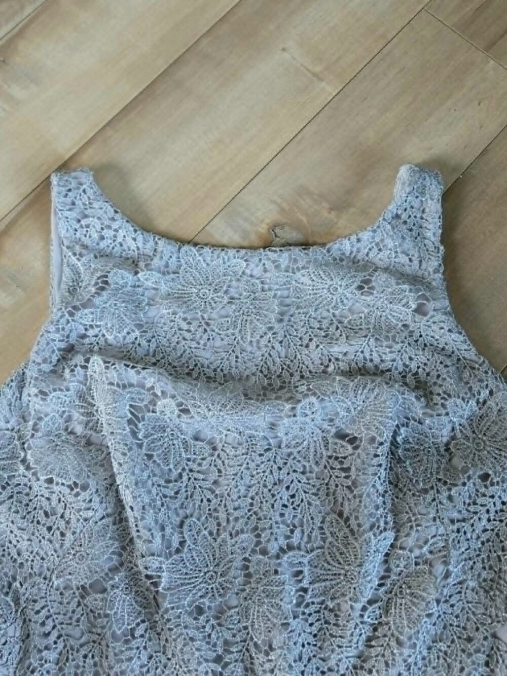 Lauren Ralph Lauren Metallic Silver Floral Lace Sheath Dress - Picture 6 of 9